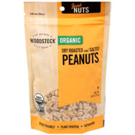 PEANUTS, DRY ROASTED, SALTED, ORGANIC, Woodstock - 8 oz