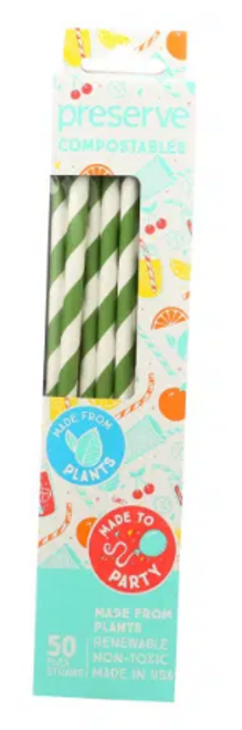 STRAWS, PAPER - GREEN/WHITE, 50 CT