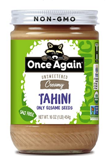 TAHINI, ORGANIC SESAME Dry Roasted, Unsweetened, Unsalted, Once Again - 16 oz Glass Jar