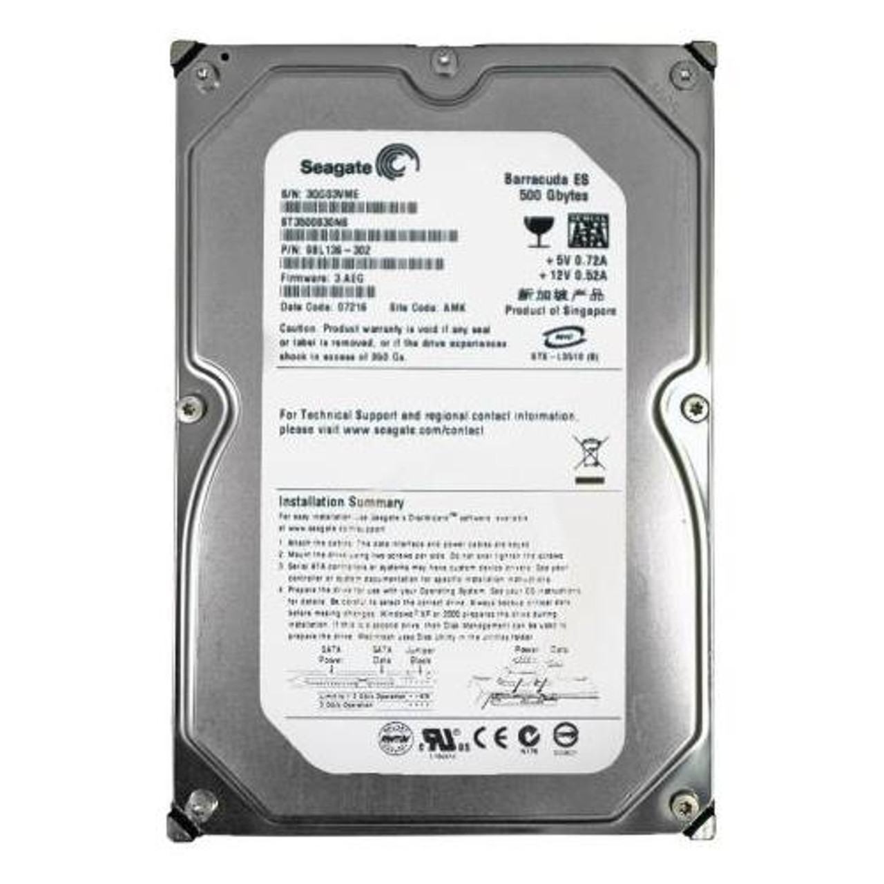 ST3500830NS Seagate SATA 3.0 Gbps 500GB Hard Drive