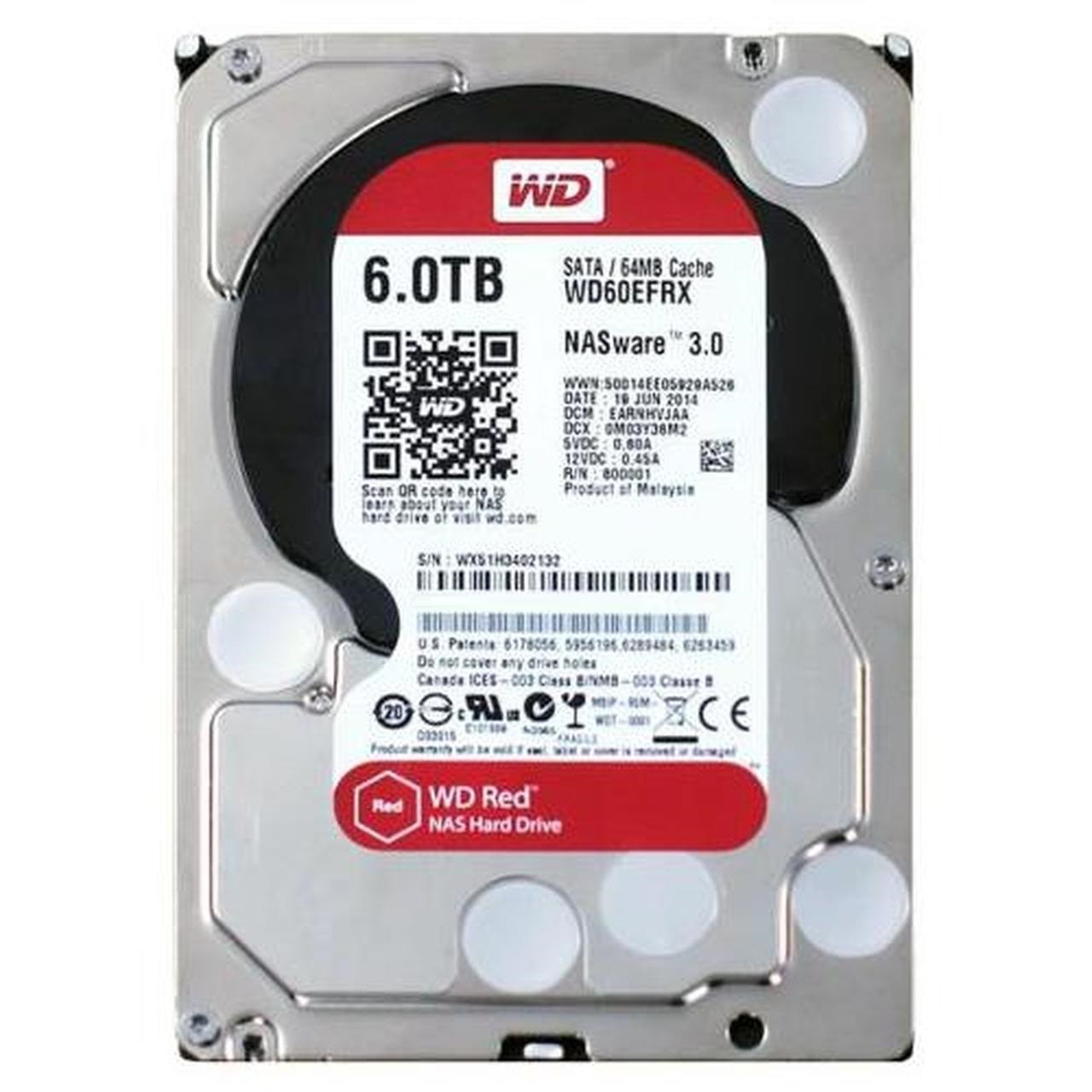 Refurbished: WD60EFRX-68L0BN1 - Western Digital Red 6TB 5400RPM