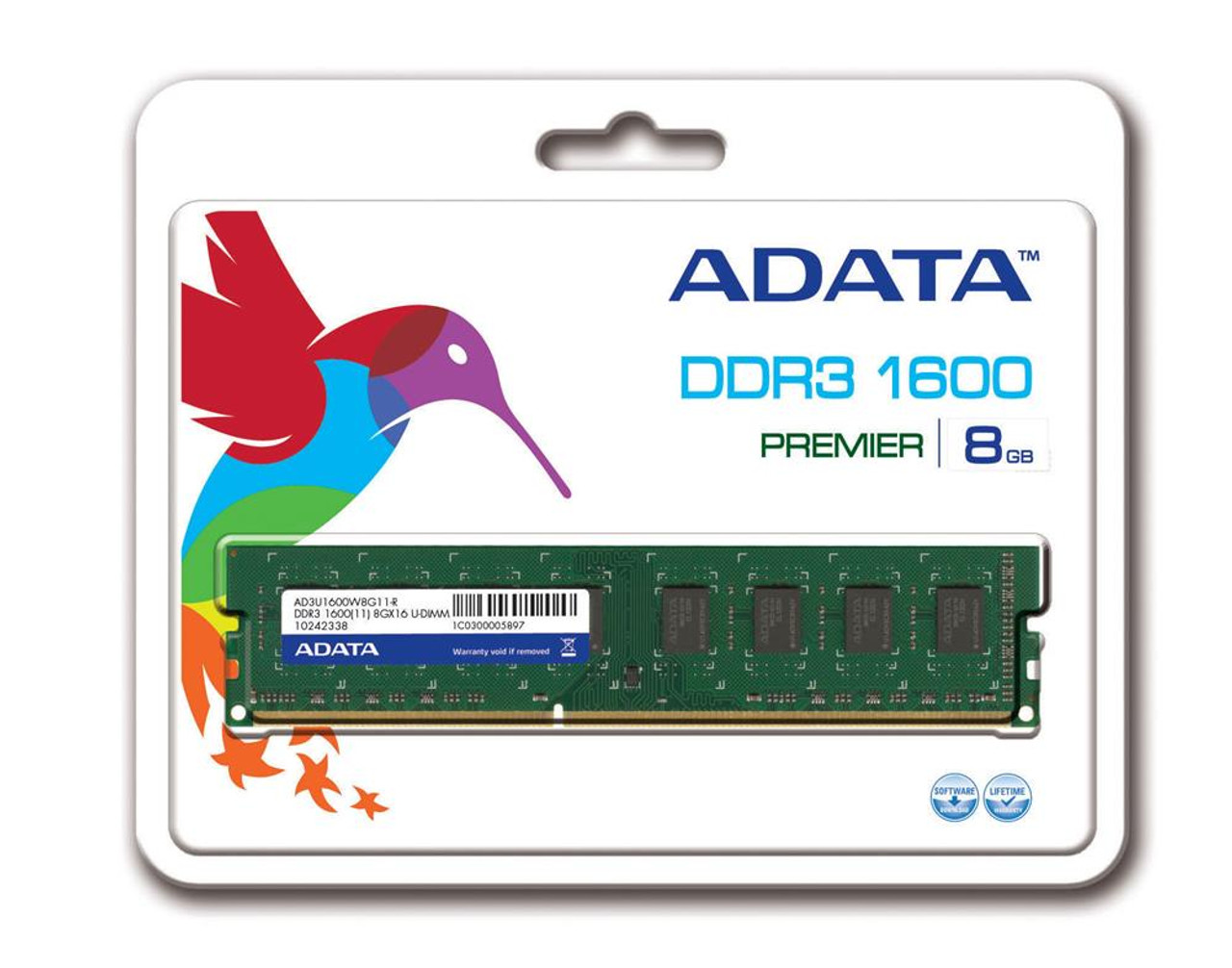 AD3U1600W8G11-R ADATA 8GB DDR3 Non ECC PC3-12800 1600Mhz 2Rx8 Memory