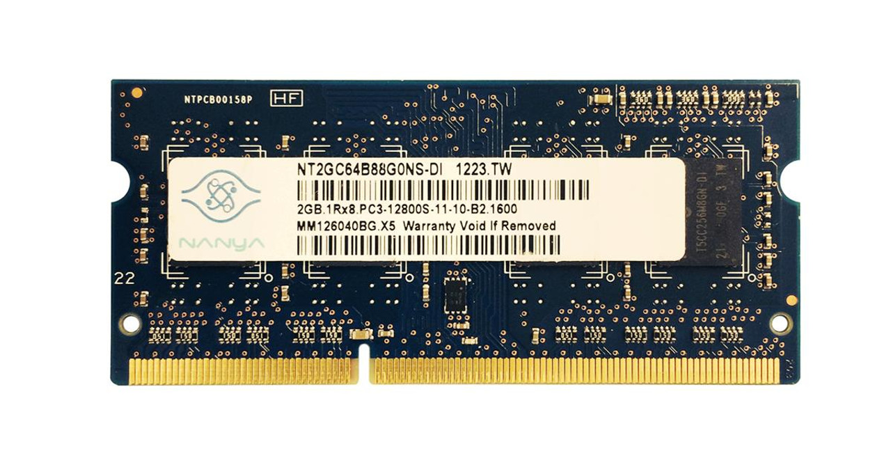 NT2GC64B88G0NS-DI Nanya 2GB DDR3 SoDimm Non ECC PC3-12800 1600Mhz 1Rx8  Memory