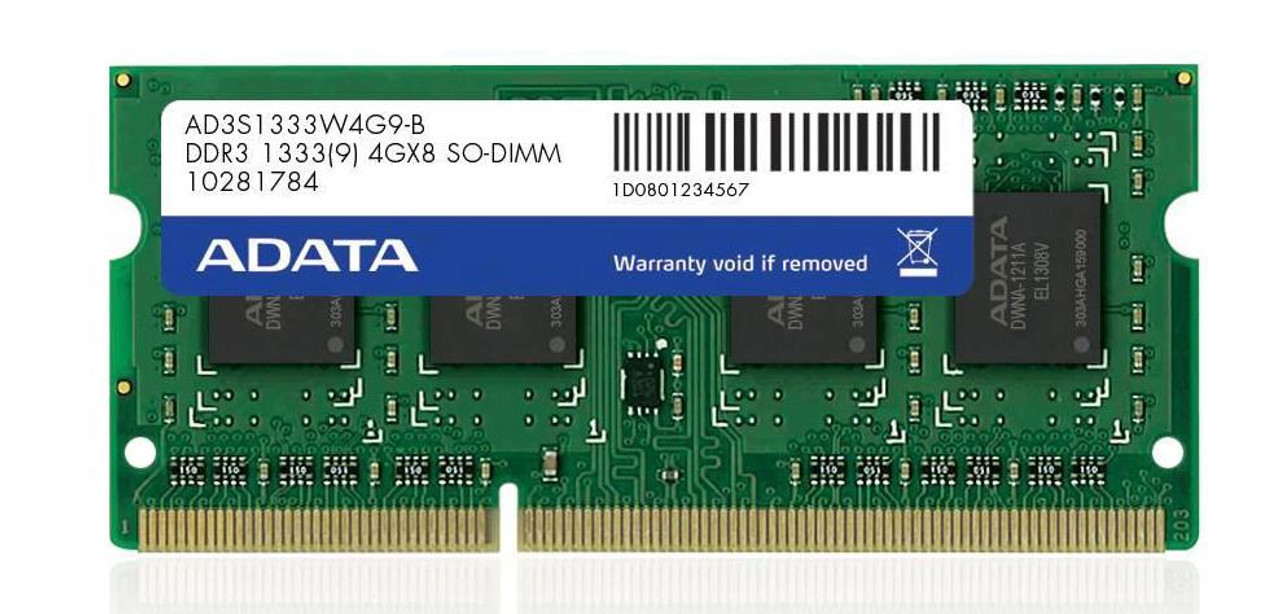 AD3S1333W4G9-B ADATA 4GB DDR3 SoDimm Non ECC PC3-10600 1333Mhz 2Rx8 Memory