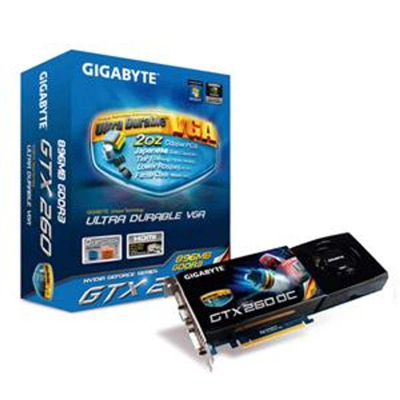 GV N26OC 896I Gigabyte GIGA BYTE GeForce GTX 260 Graphics Card nVIDIA GeForce GTX 260 650MHz 896MB GDDR3 SDRAM 448bit PCI Express 2.0 x16 HD 15 HDMI D