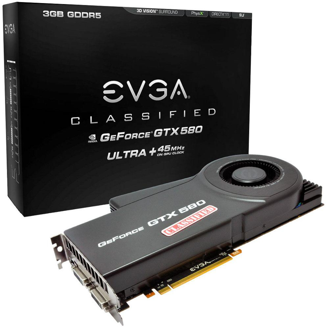 03G P3 1595 R1 EVGA GeForce GTX 580 Classified Ultra 3GB GDDR5 384 Bit PCI Express 2.0 x16 Dual DVI EVBot Connector HDCP Ready SLI Support Video Gr