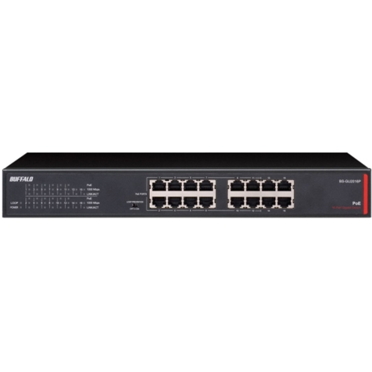 BS-GU2016P Buffalo 16-Ports Desktop/Rackmount Gigabit Green Ethernet High  Power PoE Switch (Refurbished)