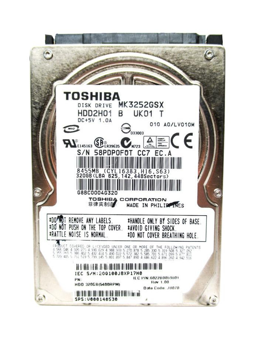 HDD2H01B Toshiba 320GB 5400RPM SATA 3.0 Gbps 2.5 8MB Cache Hard Drive