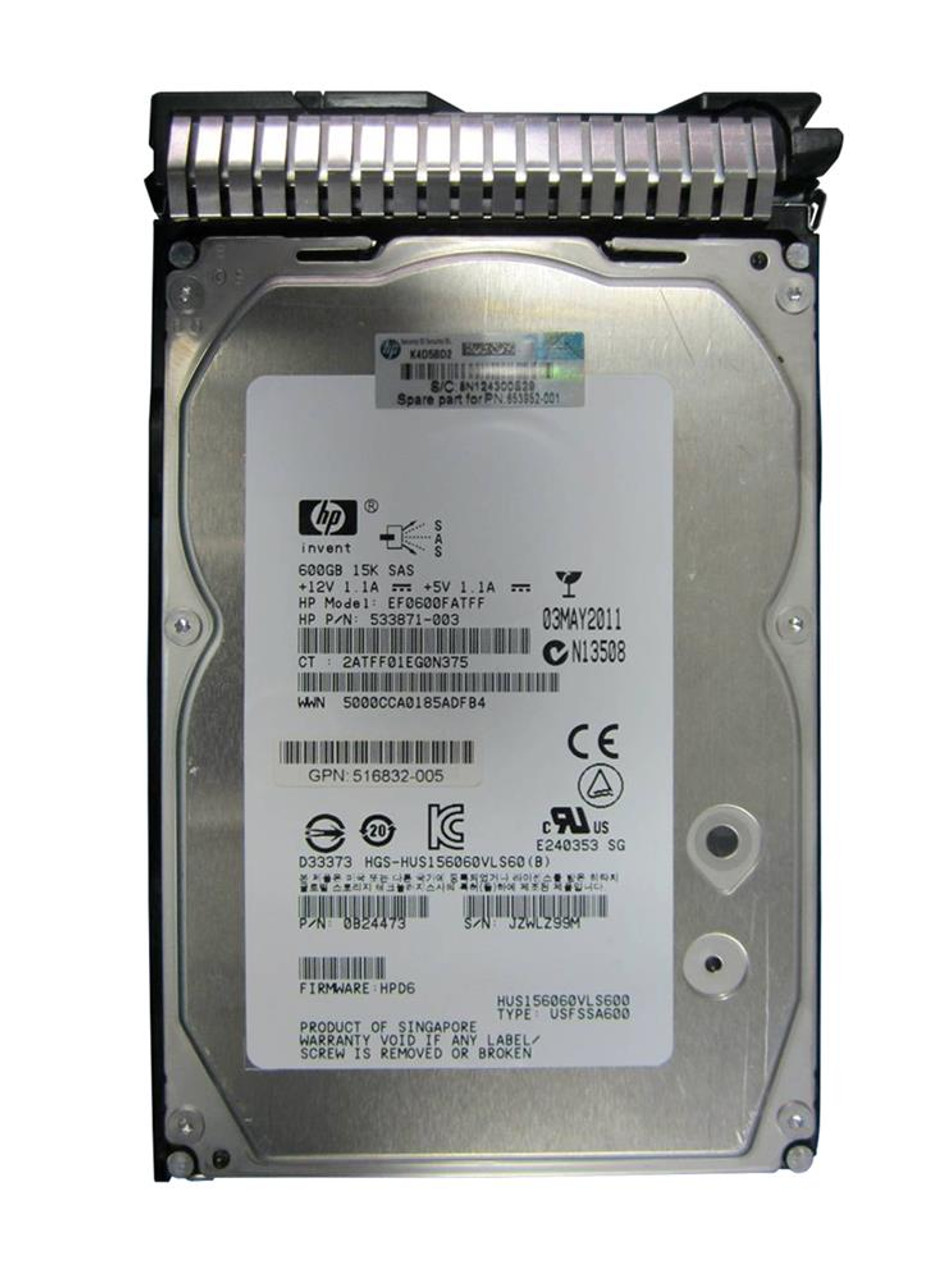 533871-003-SC HP 600GB 15000RPM SAS 6.0 Gbps 3.5 16MB Cache Hot Swap Hard  Drive