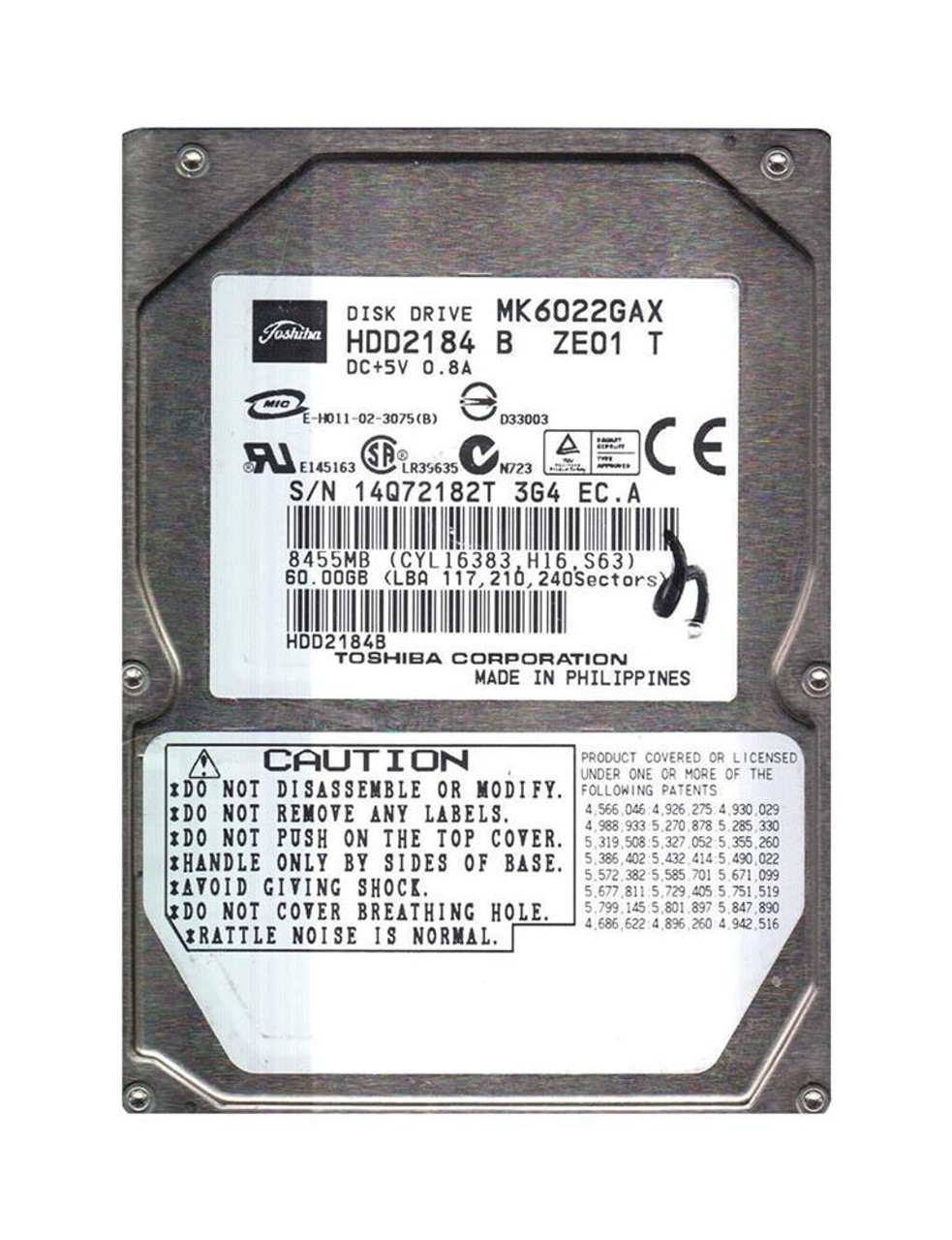 HDD2184-50PK Toshiba 60GB 5400RPM ATA-100 16MB Cache 2.5-inch Internal Hard  Drive (50-Pack)