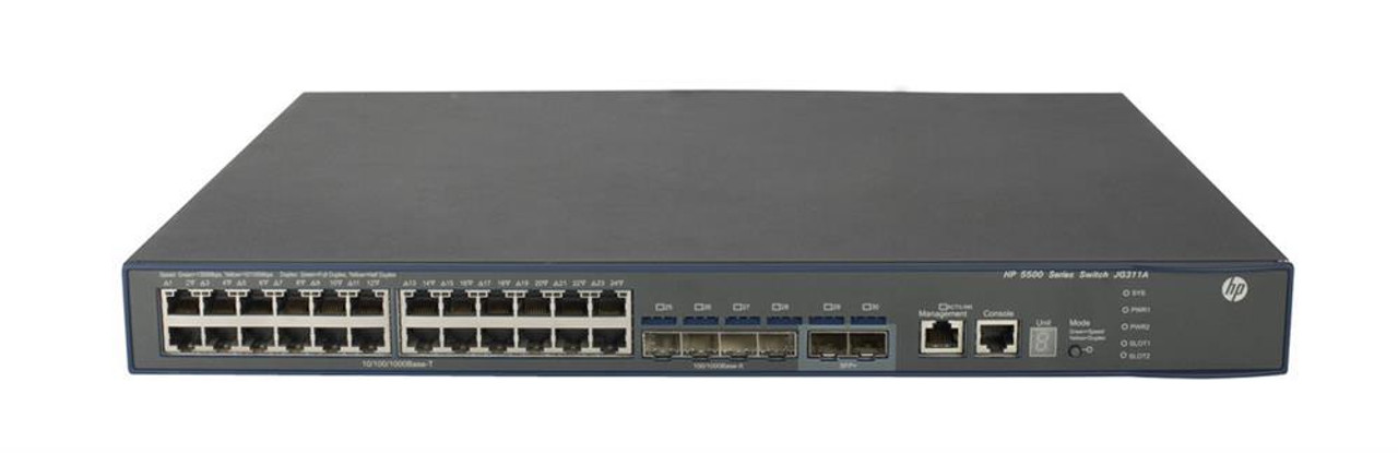 JG311A#ABB HP 5500-24G-4SFP 24-Ports RJ-45 10/100/1000Base-T Manageable  Layer 3 Rack-mountable 1U with Gigabit Ethernet SFP Switch (Refurbished)