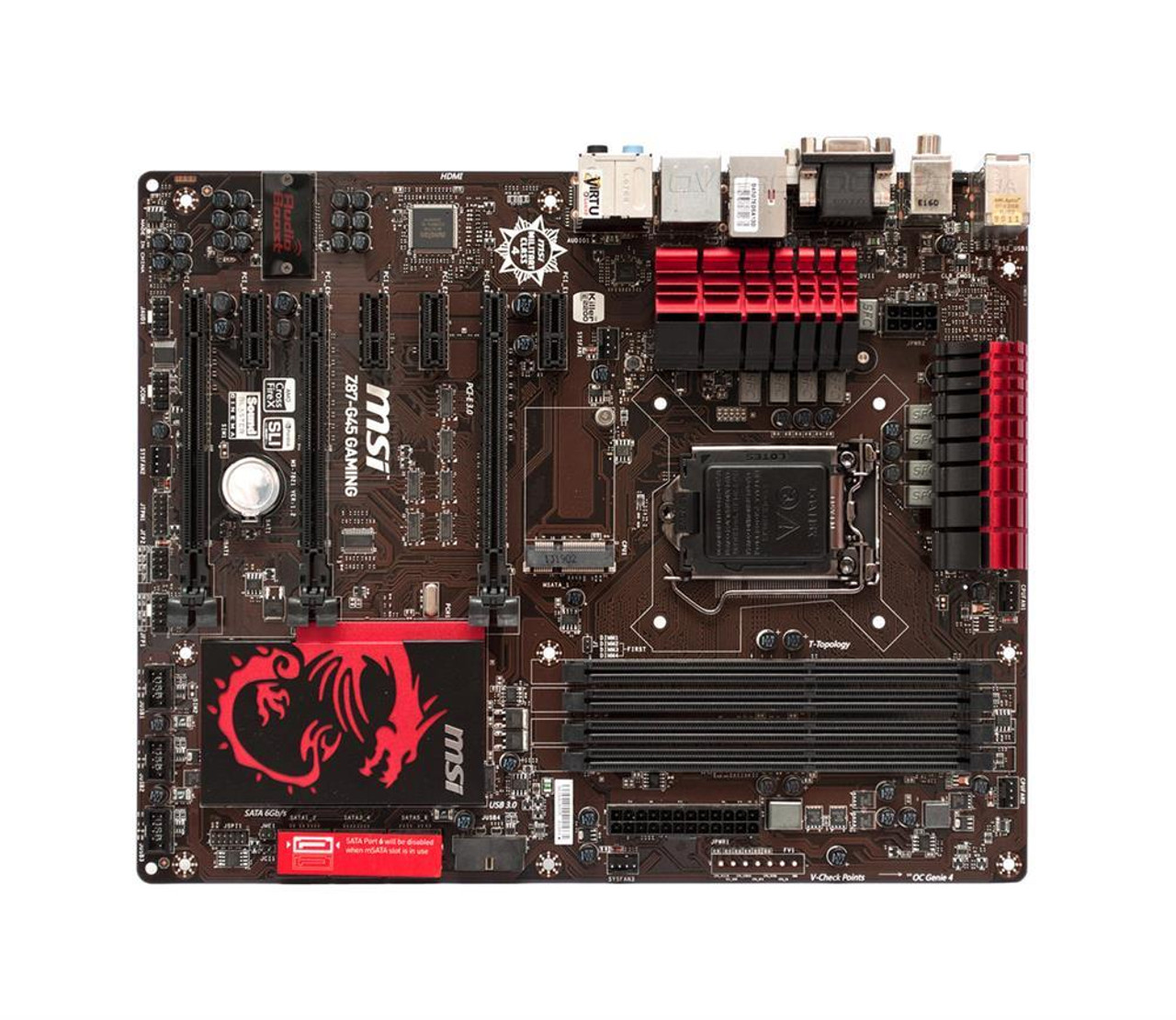 Z87G45GAMING MSI Z87-G45 GAMING Socket LGA 1150 Intel Z87 Express Chipset  Core i7 / i5 / i3 / Pentium / Celeron Processors Support DDR3 4x DIMM 6x SAT