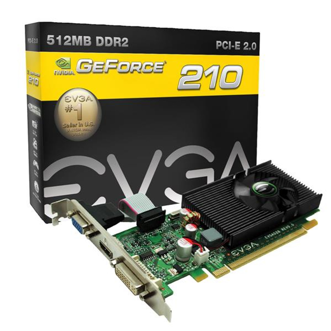 EV10XGF210 EVGA GeForce 210 512MB DDR2 64 Bit PCI Express 2.0 x16 DVI HDMI D Sub HDCP Ready Video Graphics Card