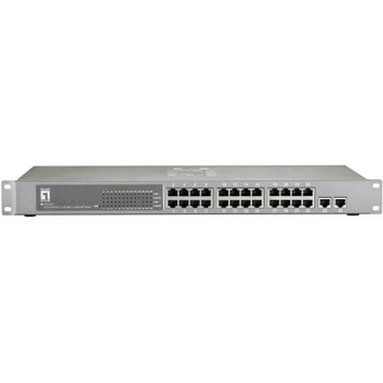 FGP-2412 LevelOne 24-Port 10/100 PoE w/2-Gigabit/SFP Combo Ports 19 Rack Mountable (486.4W) 24-Port 10/100 PoE 2-Port Gigabit/SFP (Refurbished)