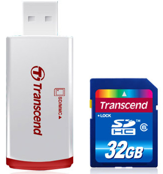 TS32GSDHC6-P2 Transcend 32GB Class 6 SDHC Flash Memory Card with RDP2 Card Reader