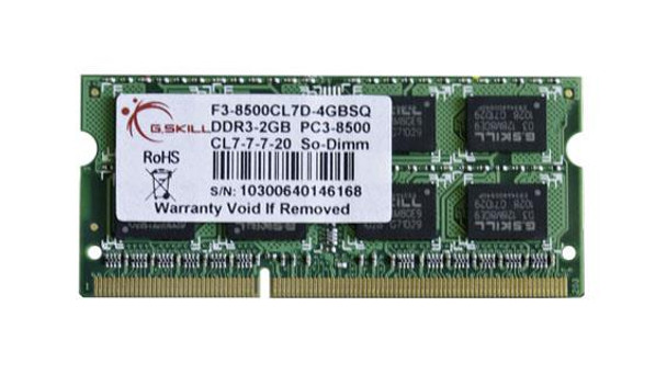 F3-8500CL7D-4GBSQ G Skill 4GB (2x2GB) DDR3 SoDimm Non ECC PC3-8500 1066Mhz Memory