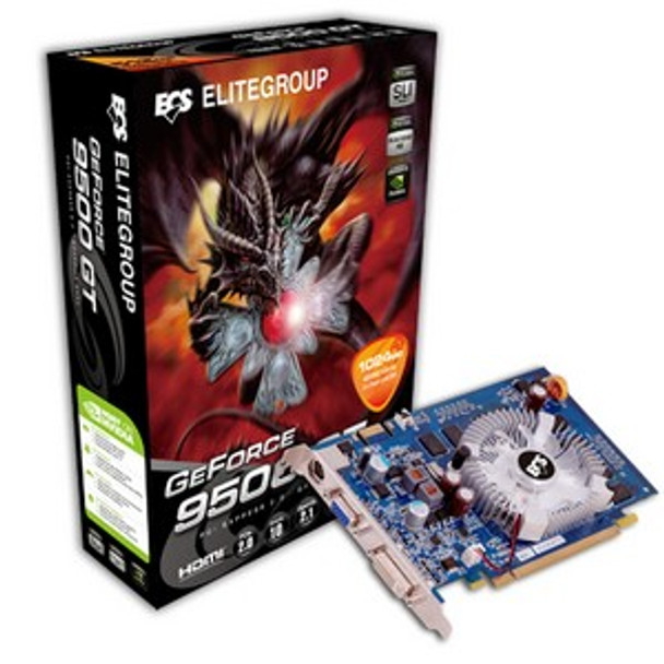 N9500GT-1GDS-F Elitegroup GeForce 9500 GT Graphics Card nVIDIA GeForce 9500 GT 550MHz 1GB DDR2 SDRAM 128bit PCI Express 2.0 DVI-I HD-15