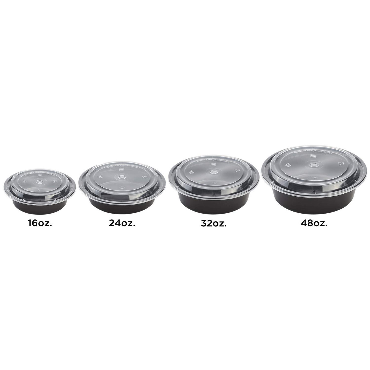 6 x 1-1/2 – 16 OZ - Round Plastic Food Takeout Containers - Black  Base/Clear Lid