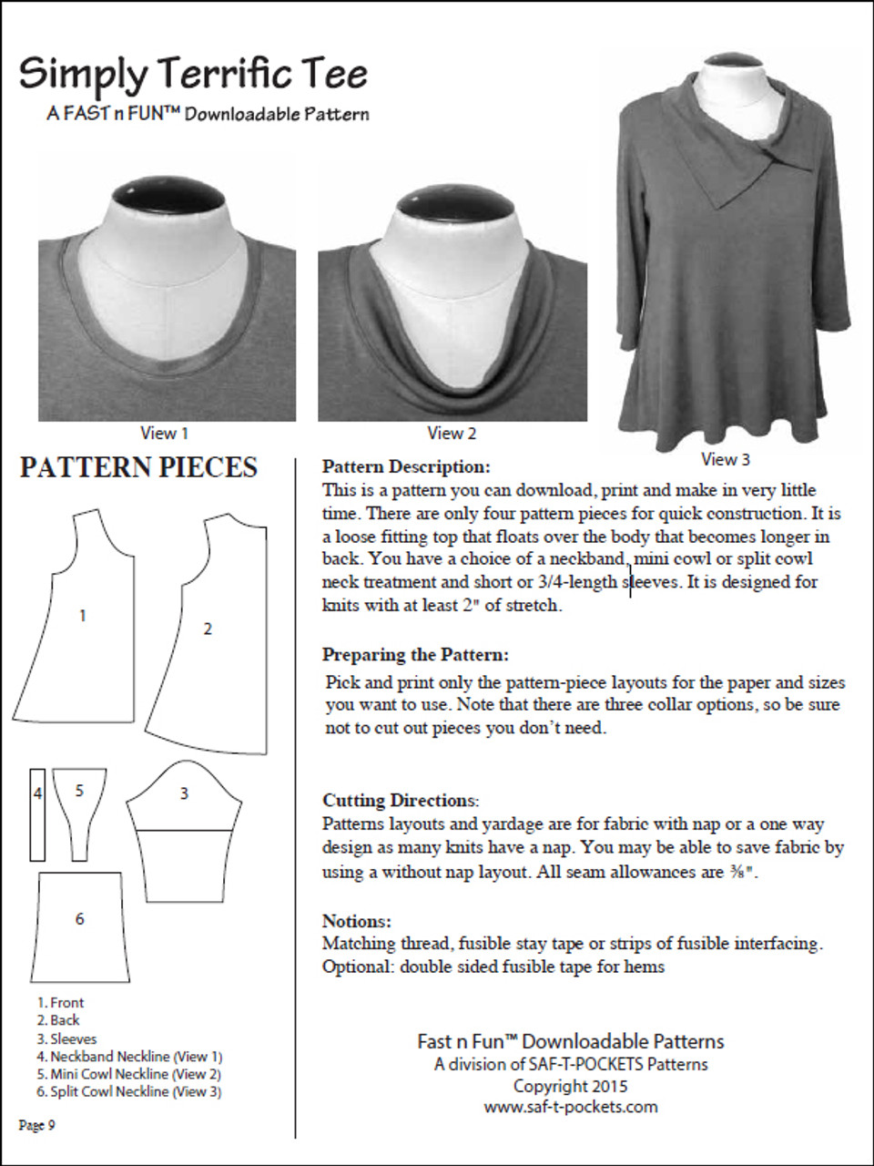 SIMPLY TERRIFIC TEE - Paper Pattern - Saf T Pockets - The Sewing Place