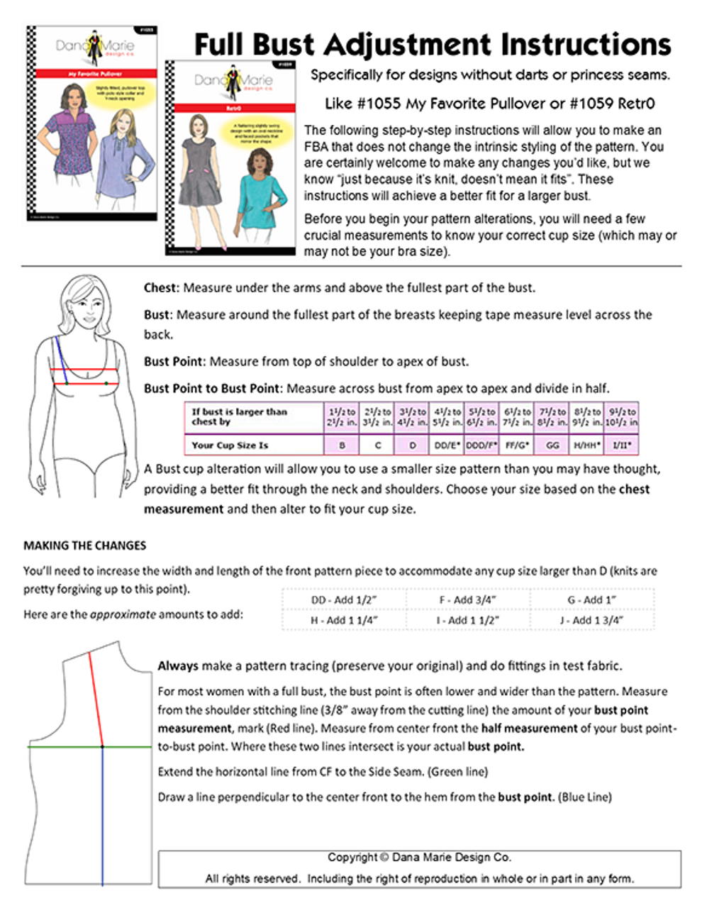 Full Bust Adjustment PDF for Designs with NO darts or princess