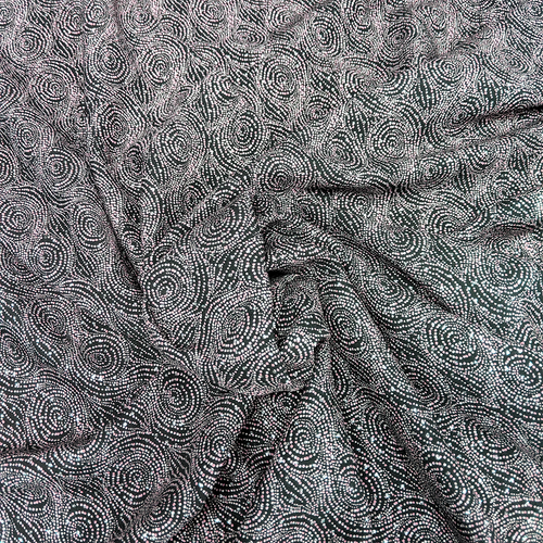Dotted Swirl Print Challis - 100% Rayon - 57" Taupe/Grey/Black/Silver