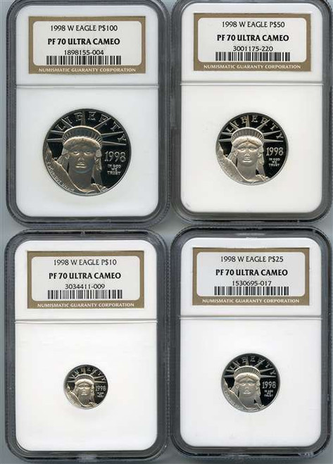 1998-W 4-coin platinum eagle set ngc pf70