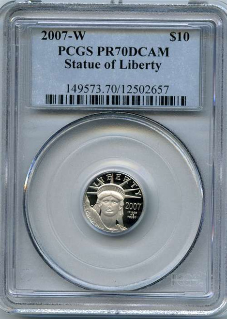 2007-W $10 platinum eagle pcgs pr70