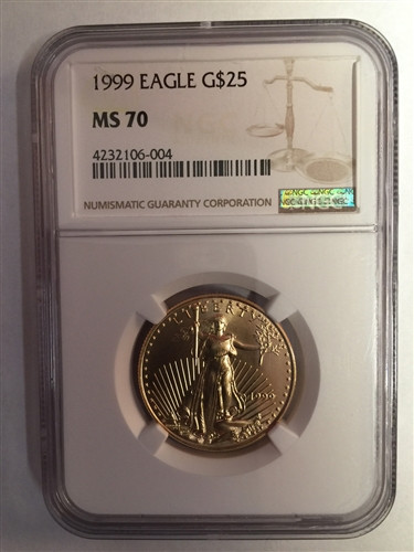 1999 $25 gold eagle ngc ms70