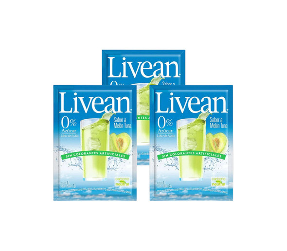 Livean Jugo en Polvo 0% Azúcar Libre de Sodio Sabor Melón Tuna, 7 g / 0.03 oz (pack por 3)