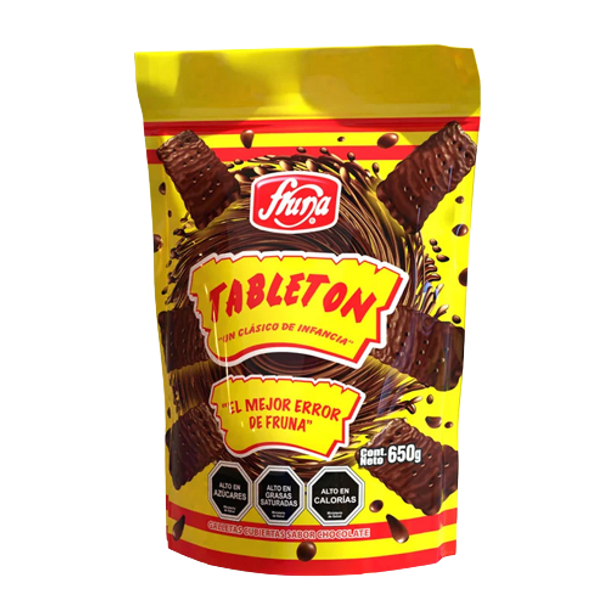 Fruna Tabletón Galletas Cubiertas Sabor Chocolate Doypack, 650 g / 22.9 oz
