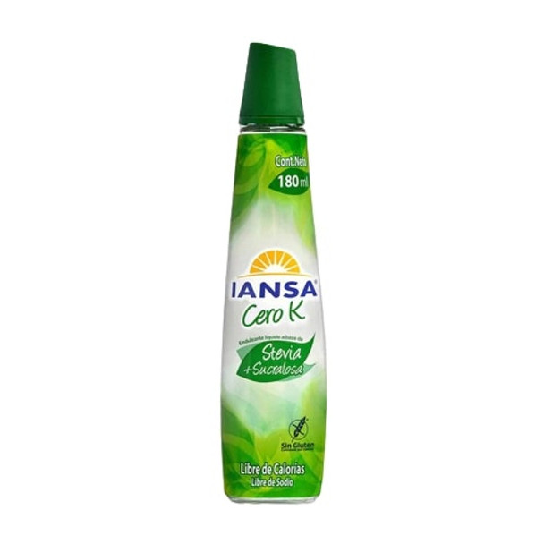 Iansa Cero K Endulzante Líquido a Base de Stevia + Sucralosa Libre de Calorías Libre de Sodio, 180 ml / 6.08 fl oz