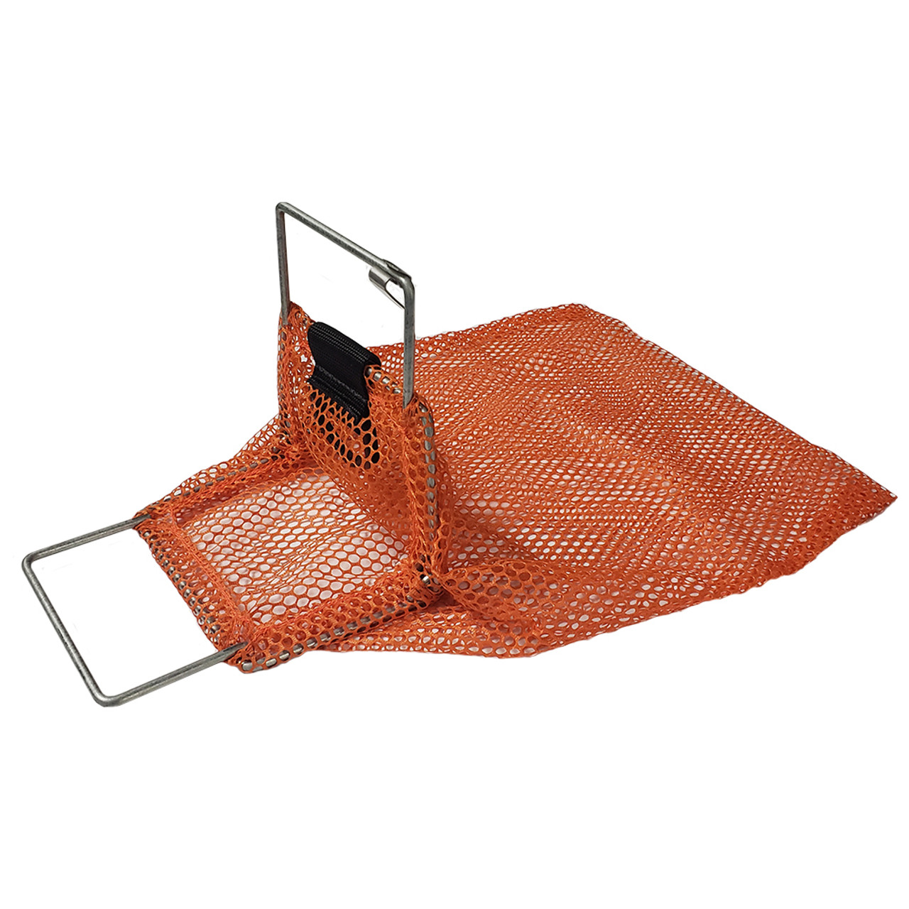 Mini Galvanized Wire Handle Mesh Catch Bag with D-Ring, Approx. 10x15 (5x7 Opening), Orange