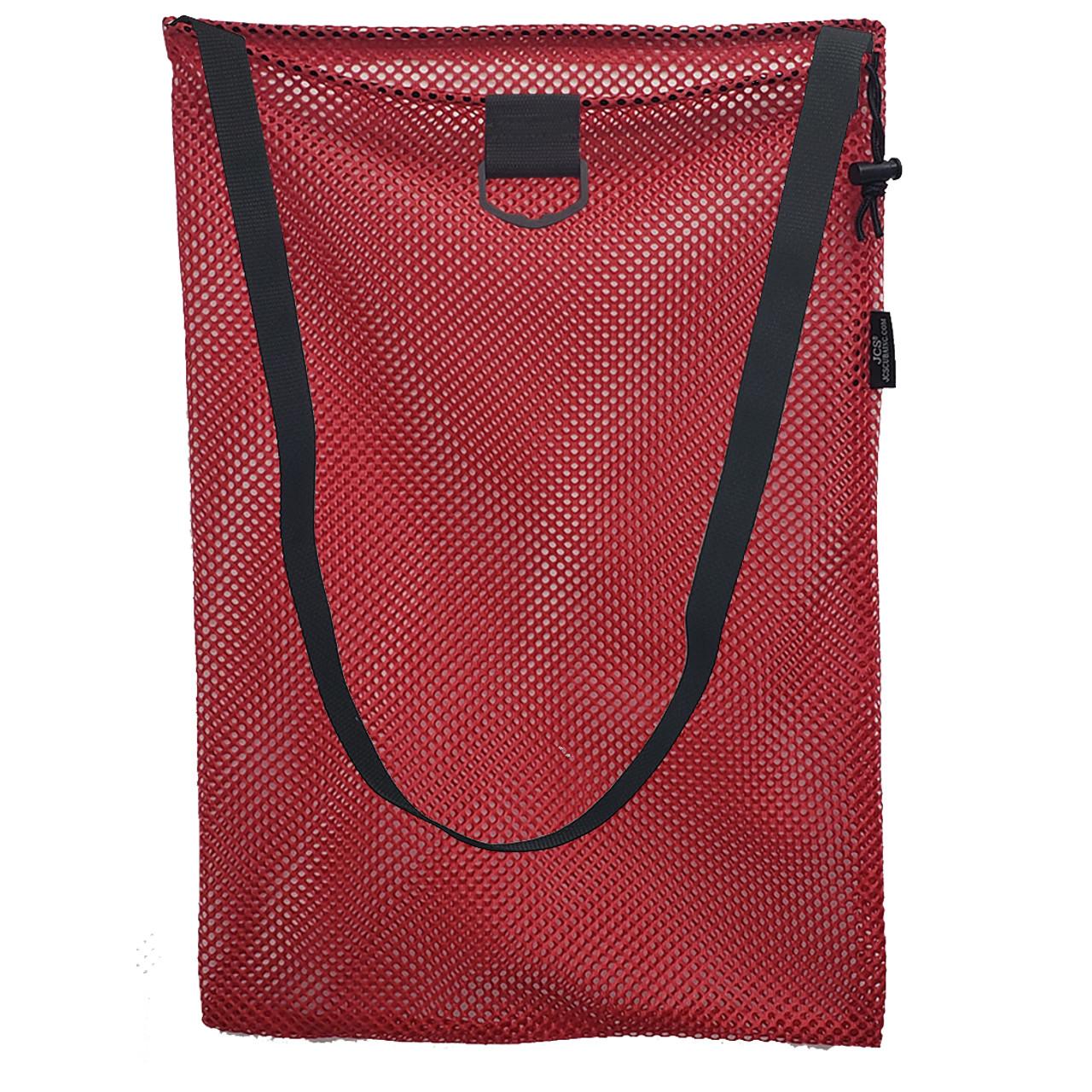 Nylon Mesh Drawstring Tote Bag with Shoulder Strap and D-Ring, Approx. 15x20, Red