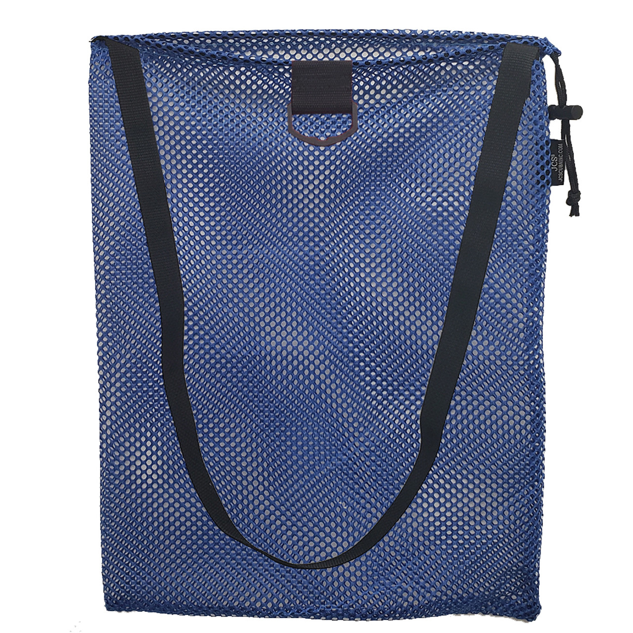 Nylon Mesh Drawstring Tote Bag with Shoulder Strap and D-Ring, Approx. 15x20, Blue