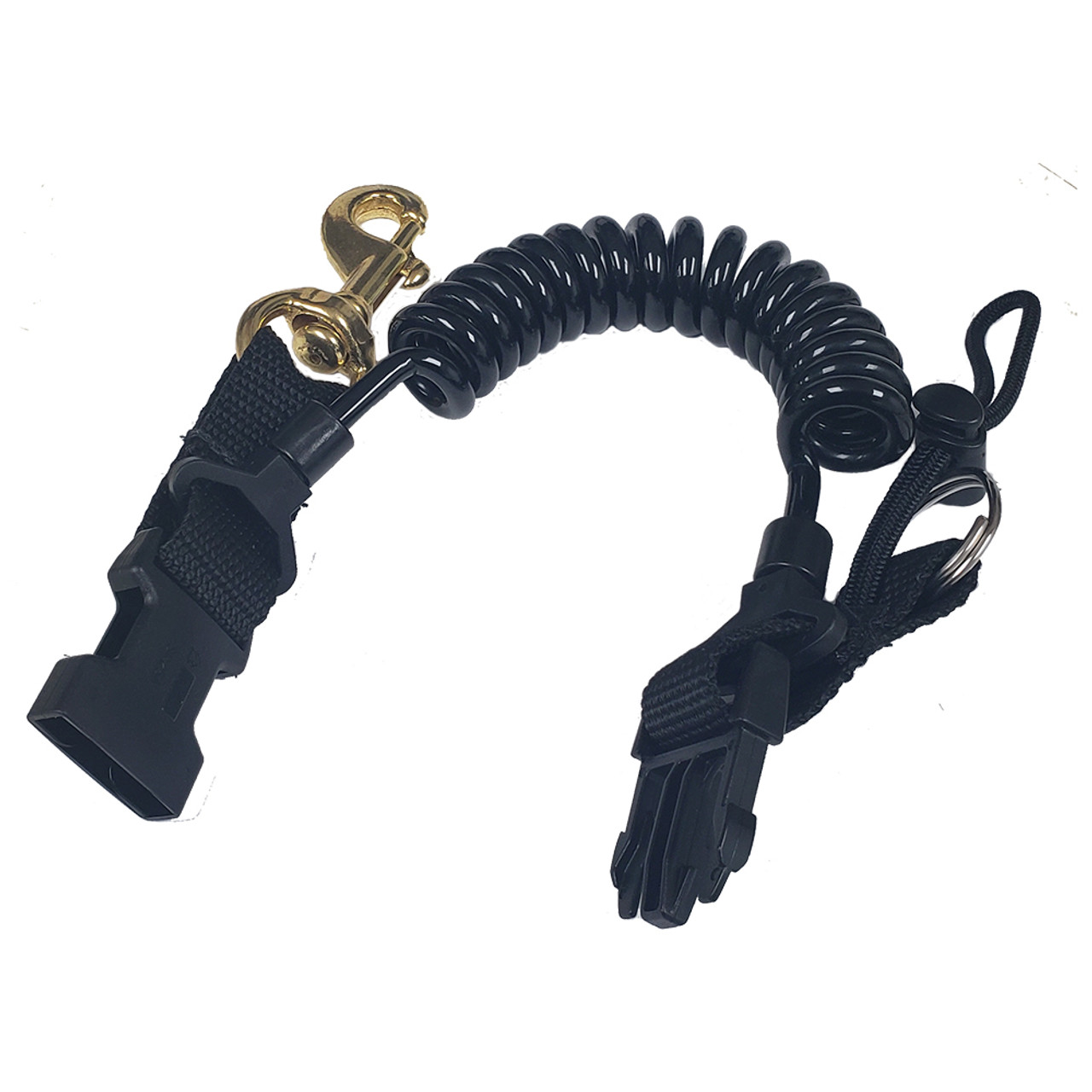 36" Snappy Coil with Lanyard, Side Release Buckle, Split Ring & Brass Bolt Snap