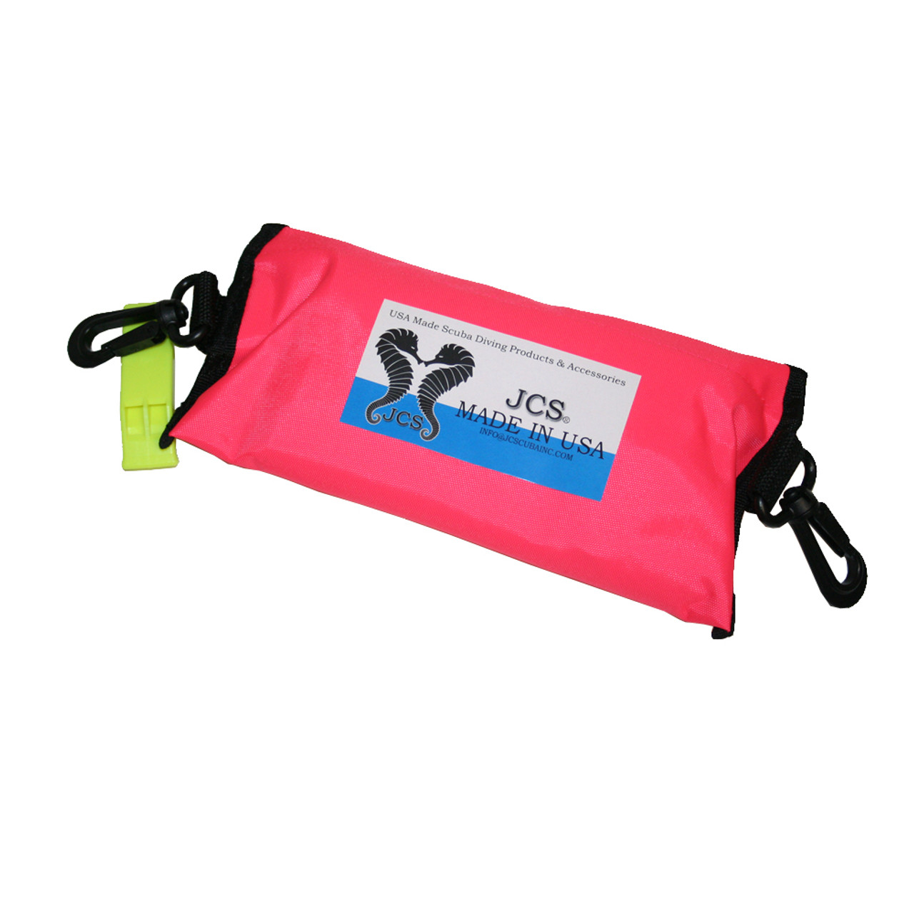 Open Bottom Delayed Surface Marker Buoy (DSMB) with Pouch, Nylon Line, Attached Clips, and Whistle., 6inch x 4 Feet