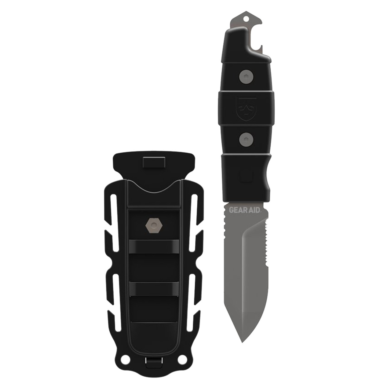 Designed for avid outdoors men and women, this sharp tip  delivers big cutting power in a compact form. Use this well-balanced utility knife to cut line, slice food, break glass, and open bottles. The full tang blade is ultra-strong and will not break under pressure. With multiple retention points, you can attach this knife and sheath virtually anywhere. Whether it’s your first camping trip or your annual hunting expedition, be ready with a camp knife at your fingertips.