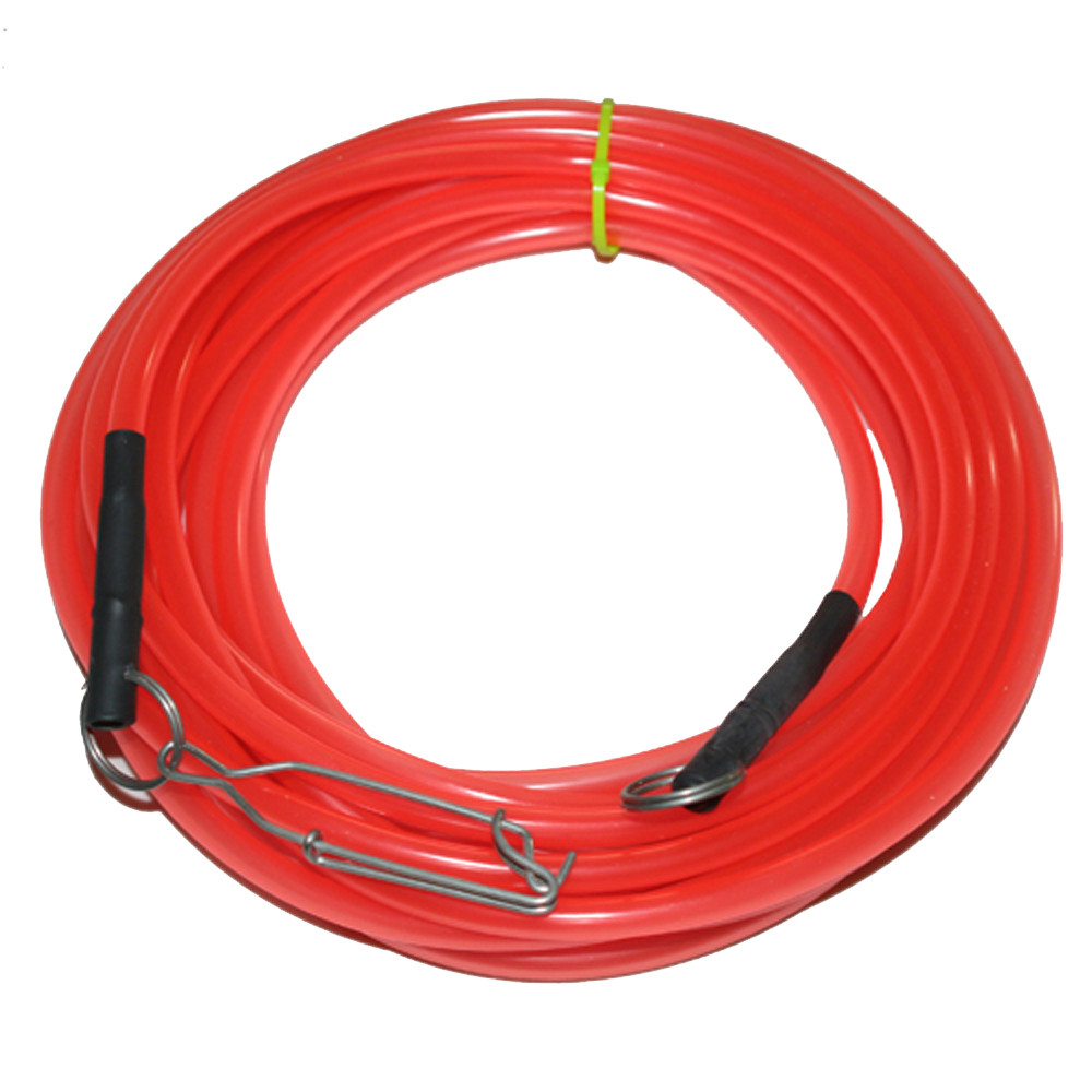 JCS Spearfishing Float & Tow Line 25 ft bright red tubing with stainless steel tuna clip and split ring ends - JCS S460