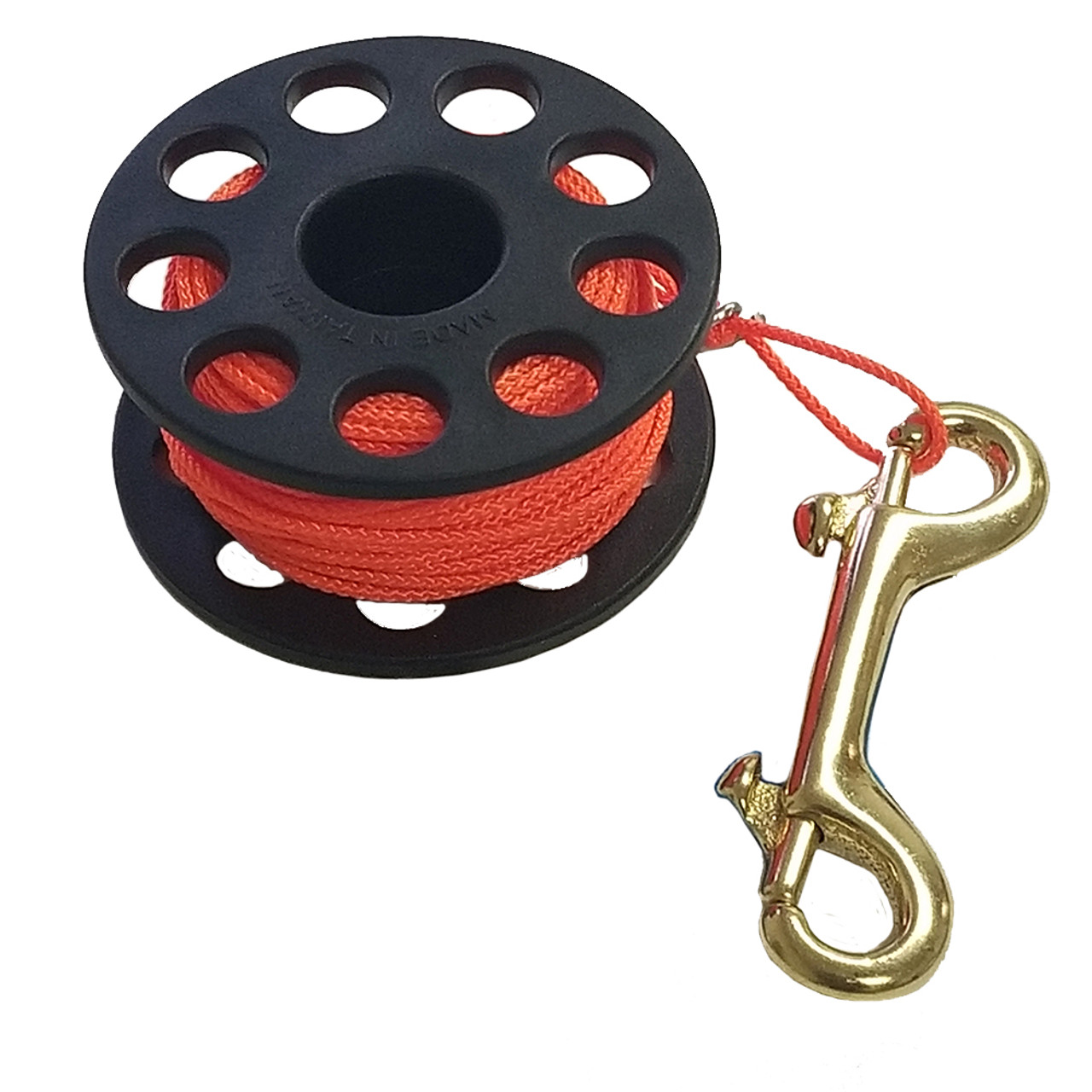 3" Finger Spool with 50FT. #24 Orange Braided Polyester Dacron Reel Line and Double End Marine Grade Brass Bolt Snap