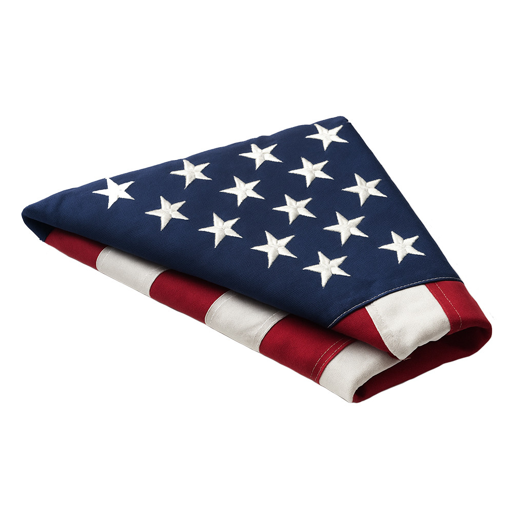3x5 American Flag with embroidered stars and sewn stripes, durable nylon fabric, UV fade-resistant, brass grommets for outdoor and indoor display