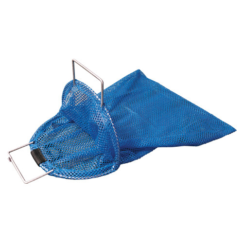 JCS 24x28 Wire Handle Mesh Catch Bag with D-Ring – Heavy-duty mesh bag with reinforced wire handle for fishing and diving.