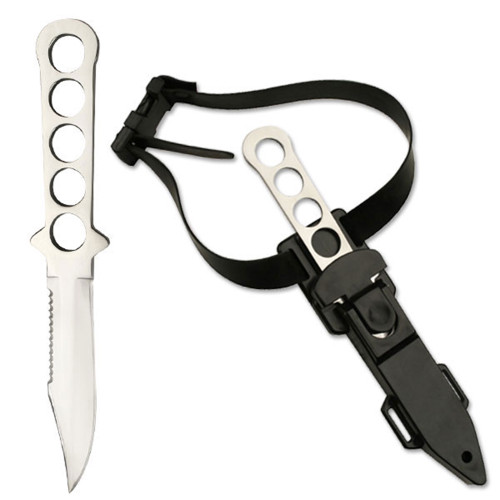 Sting Ray Skeleton Dive Knife K552 on black impact-resistant ABS sheath with quick-release lock
