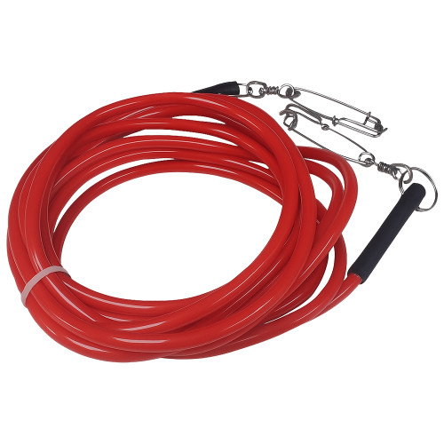 JCS Spearfishing Float & Tow Line 50 ft bright red tubing with stainless steel tuna clip and split ring ends - JCS S461