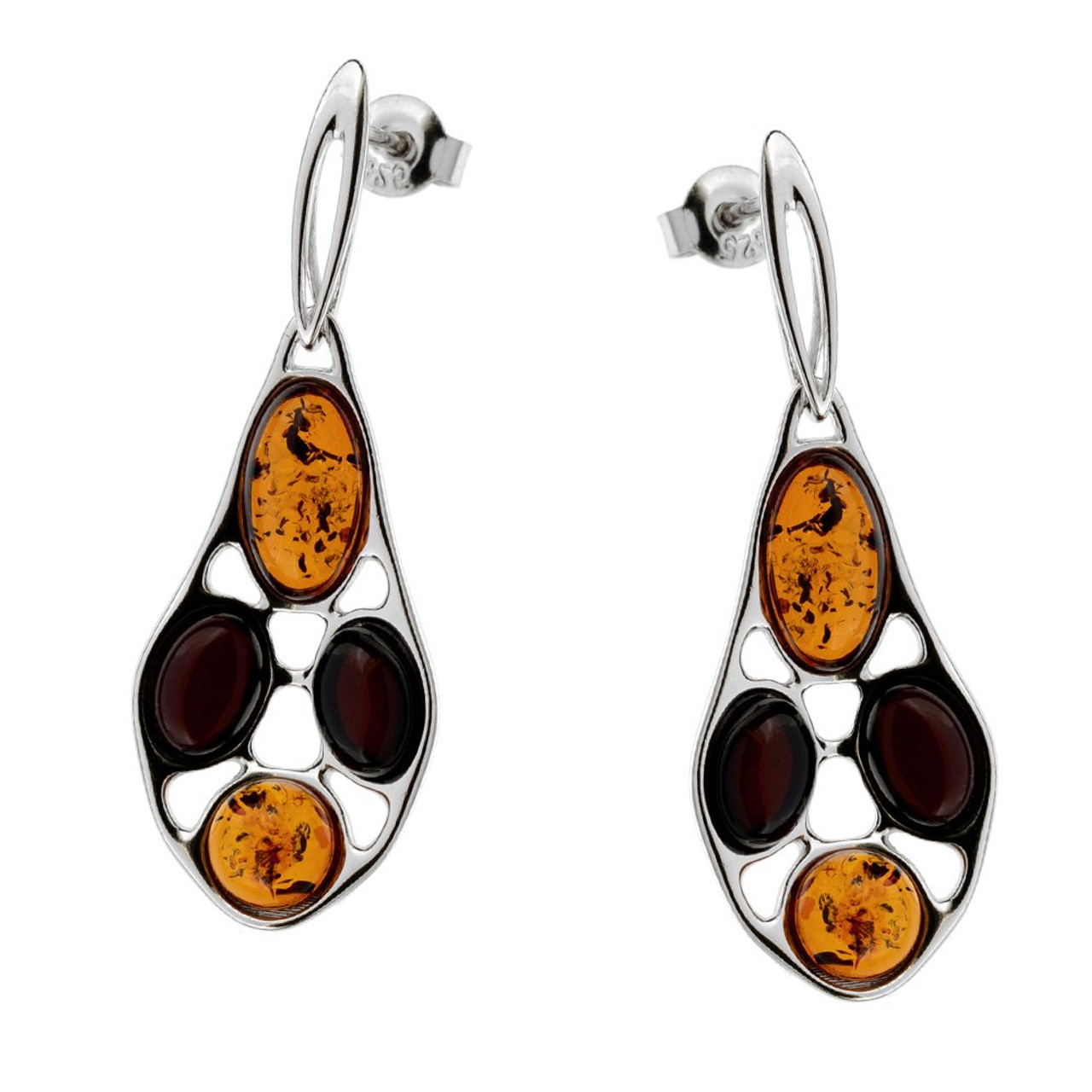 Multi-Color Baltic Amber Earrings in Sterling Silver 3373