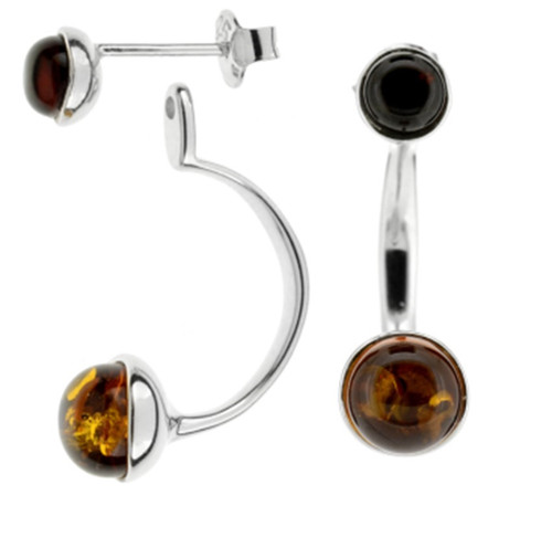 Two in One Earrings with Multi Color Baltic Amber in Sterling Silver