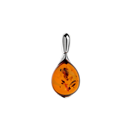 Teardrop Shape Pendant with Cognac Color Baltic Amber in Sterling Silver