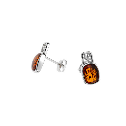 Earrings with Cognac Color Baltic Amber in  Sterling Silver 3268