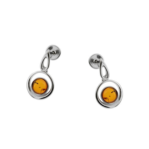 Earrings with Cognac Color Baltic Amber in  Sterling Silver 3501