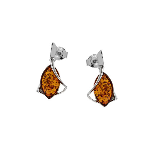 Earrings with Cognac Color Baltic Amber in  Sterling Silver 3599