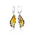 Carved leaves Collection Cognac Color Baltic Amber long Earrings in Sterling Silver